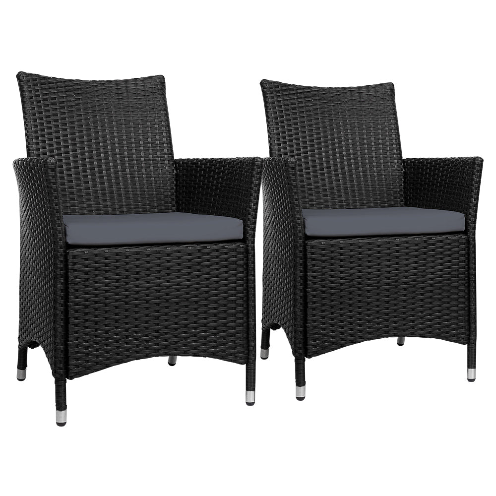 Idris Outdoor Dining Chairs 2PC Wicker Black/Grey Cushions