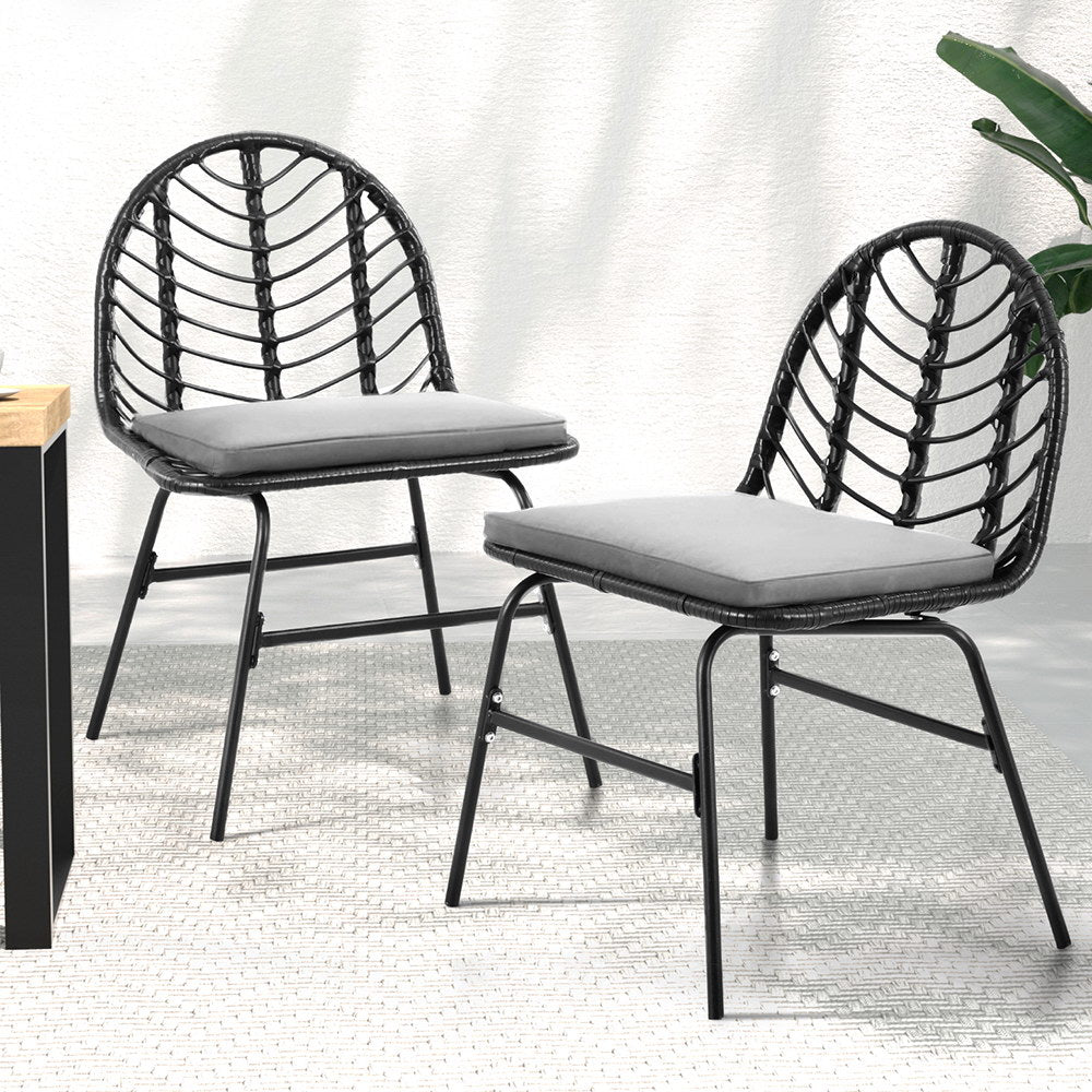 Gardeon 2x Outdoor Dining Chairs Wicker Lounge Patio Black