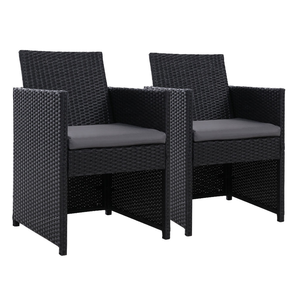 Hugo 2PC Outdoor Dining Chairs Wicker Black Cushioned