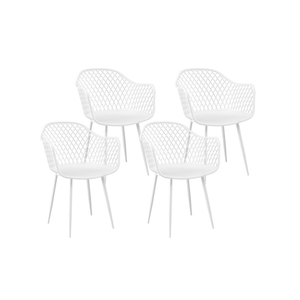 Gardeon 4 Piece Outdoor Dining Chair Set with Armrests in White