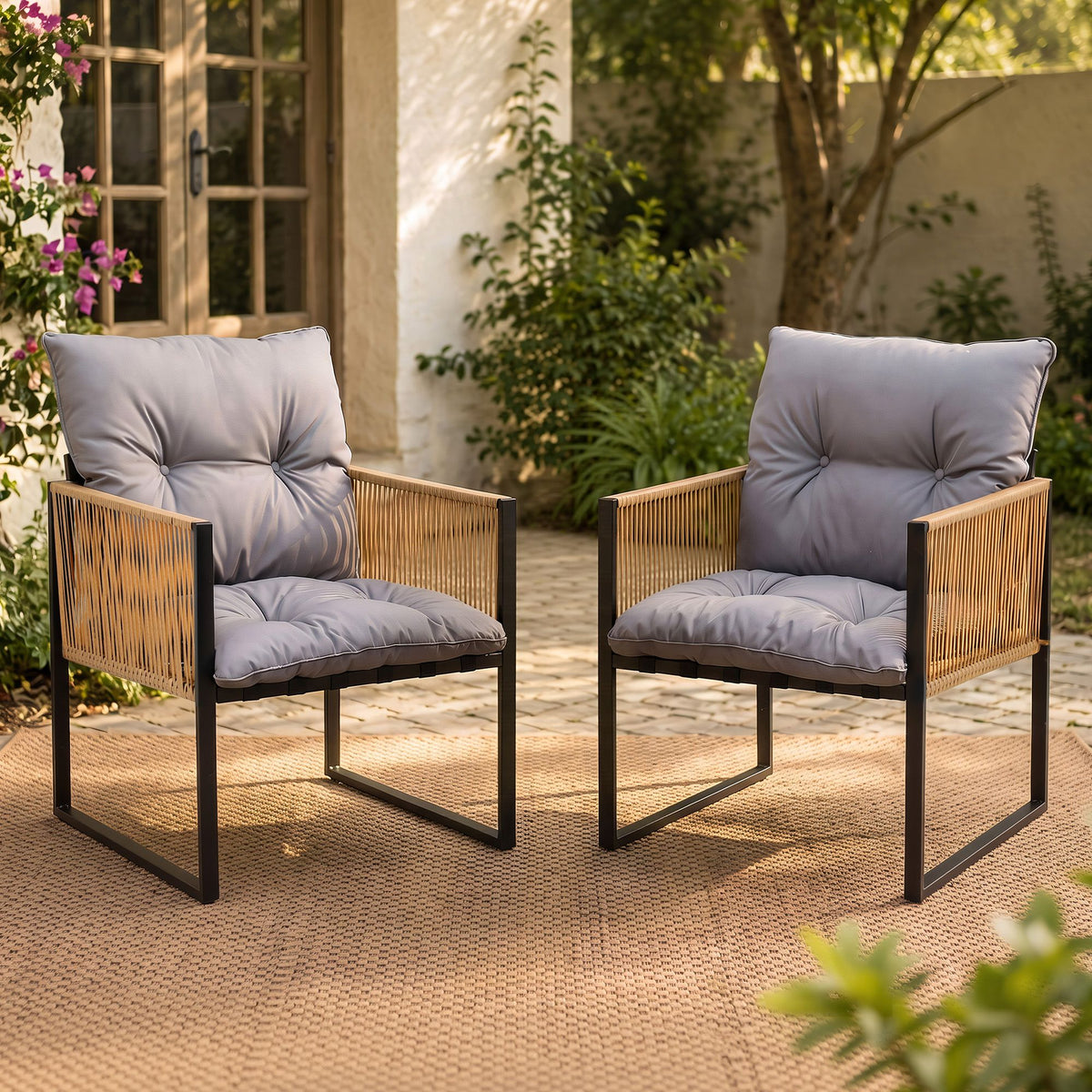Gardeon 2 Piece Outdoor Dining Chair Wicker Patio Armchair
