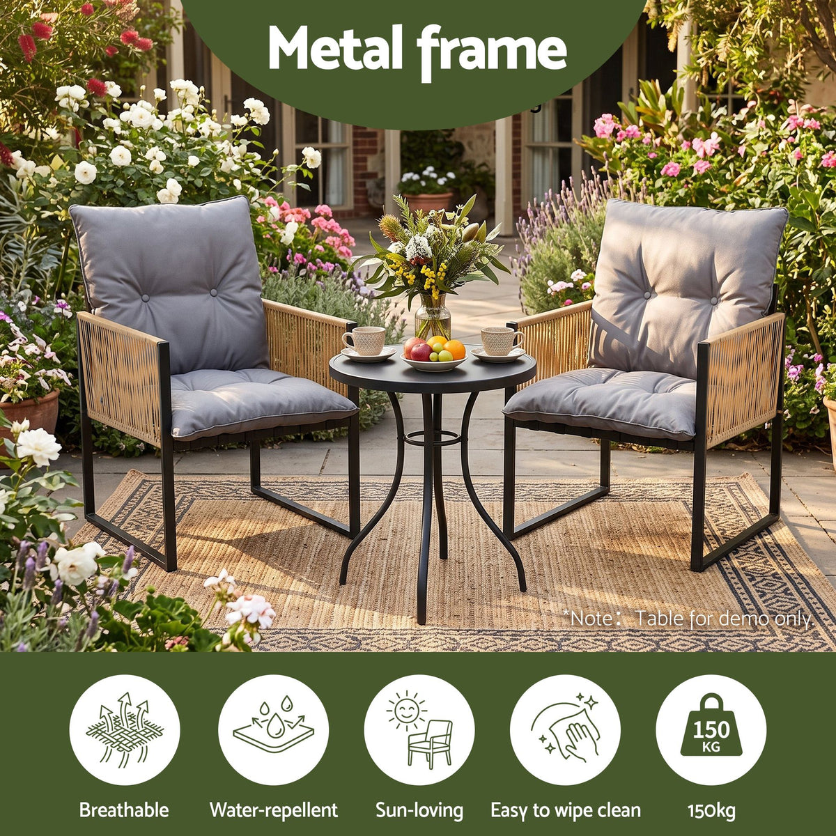 Gardeon 2PC Outdoor Dining Chair Wicker Patio Armchair Cushion Garden Furniture