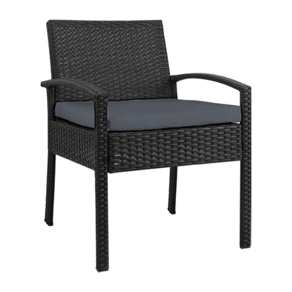 Felix Outdoor Dining Chair Rattan Black with Grey Cushion