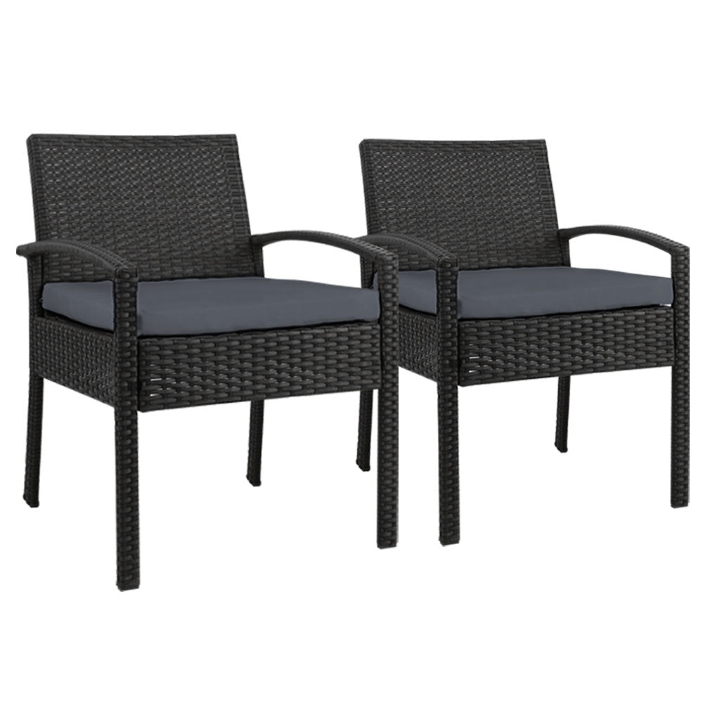 Felix Outdoor Dining Chairs 2PC Rattan Lounge Black Cushions