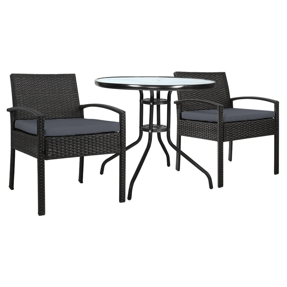 Felix 3PC Outdoor Bistro Set Rattan Table Chairs Black