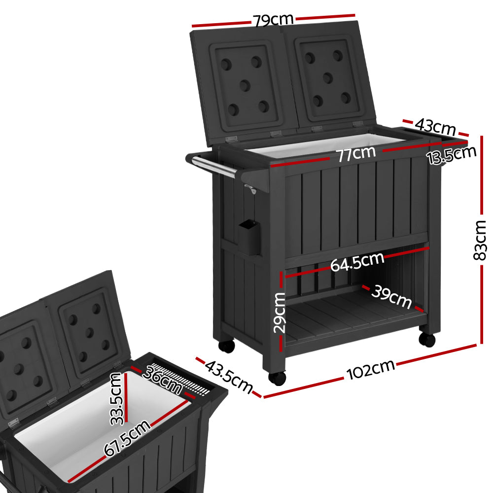 Gardeon 80L Outdoor Storage Cabinet Ice Bucket Cooler Black Trolley