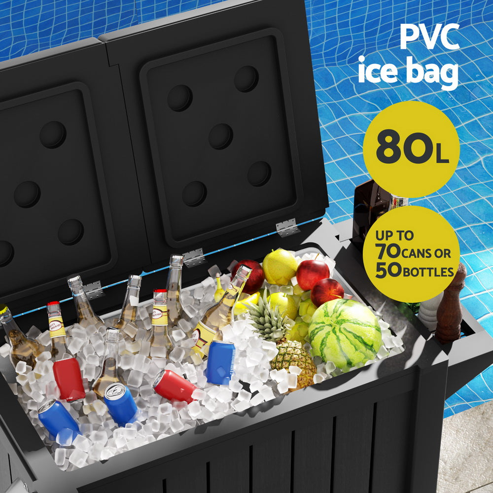 Gardeon 80L Outdoor Storage Cabinet Ice Bucket Cooler Black Trolley