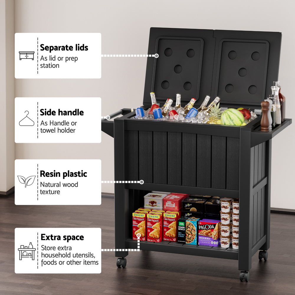 Gardeon 80L Outdoor Storage Cabinet Ice Bucket Cooler Black Trolley