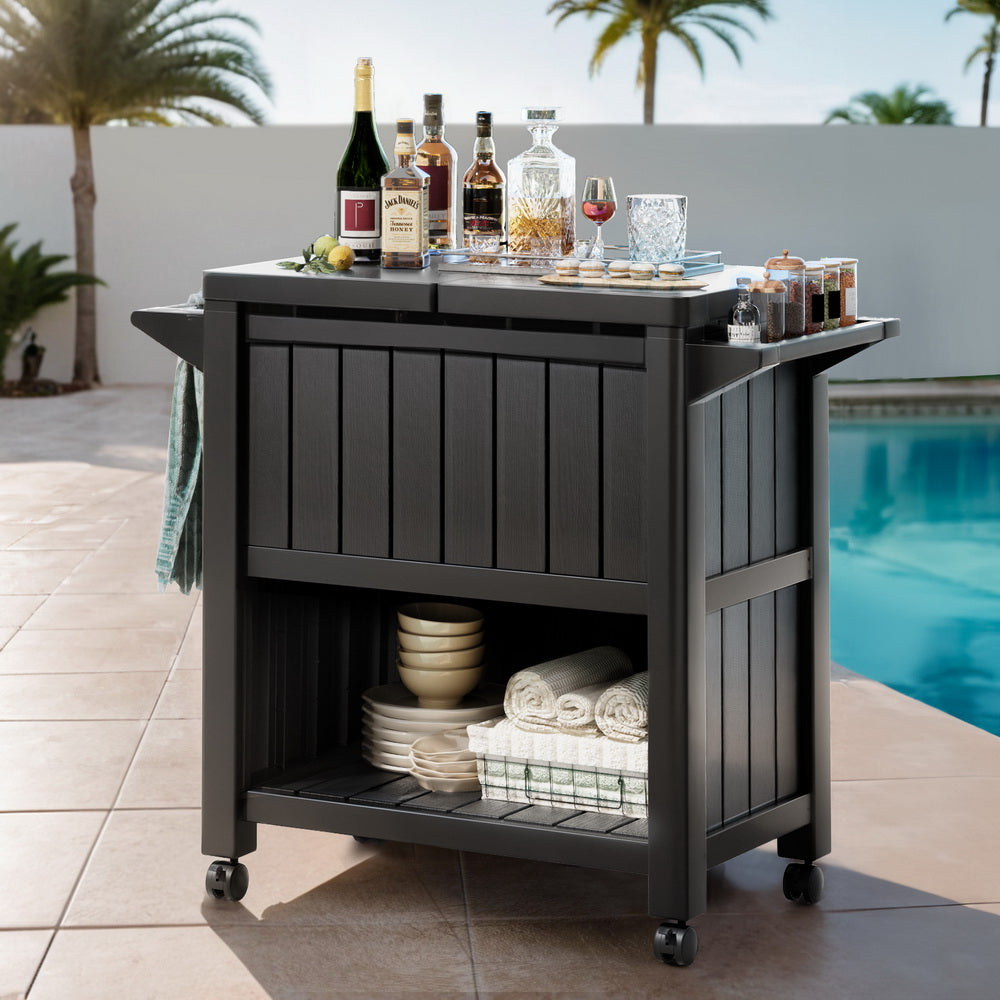 Gardeon 80L Outdoor Storage Cabinet Ice Bucket Cooler Black Trolley