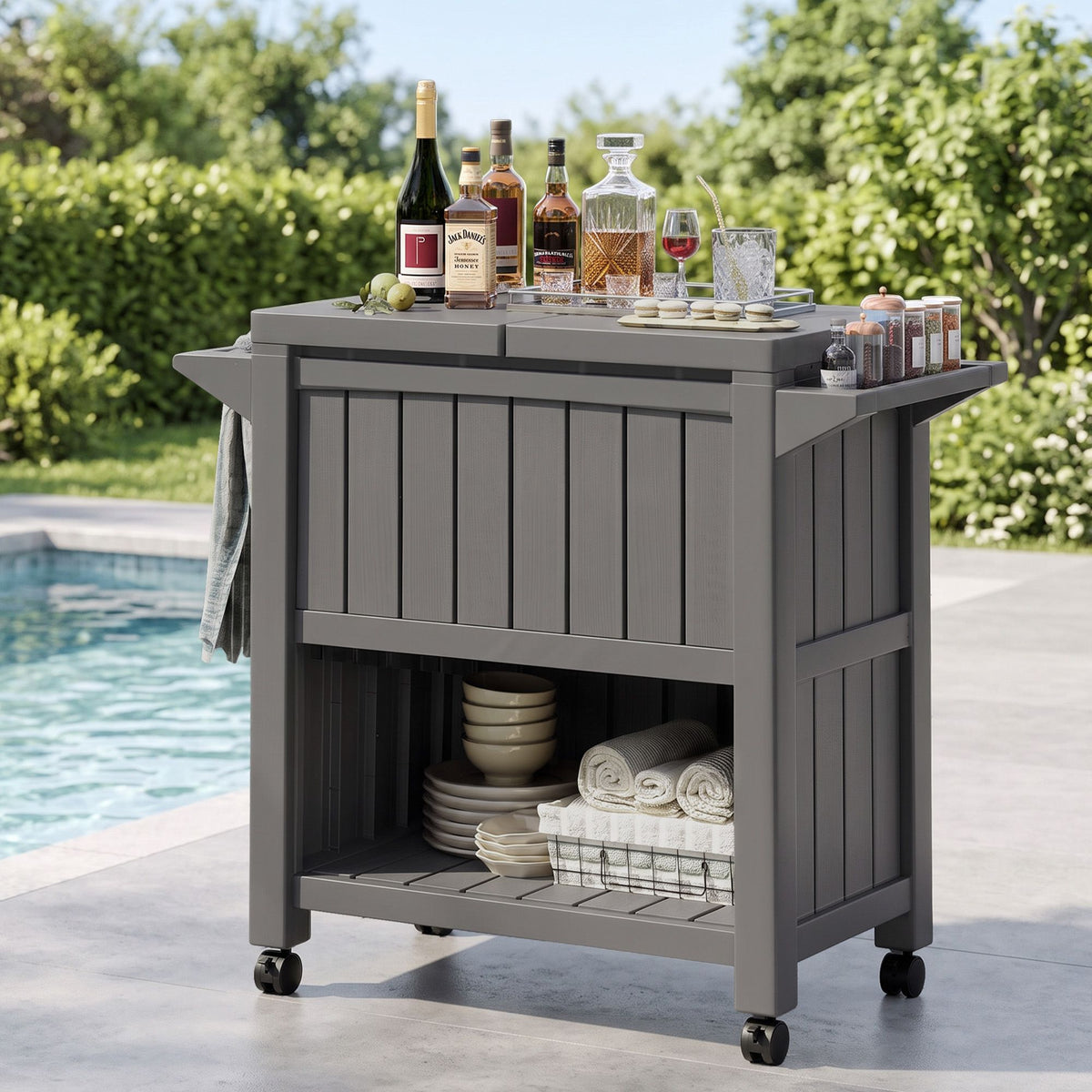 Gardeon Outdoor Cooler Cart 80L Ice Bucket Serving Trolley Brown