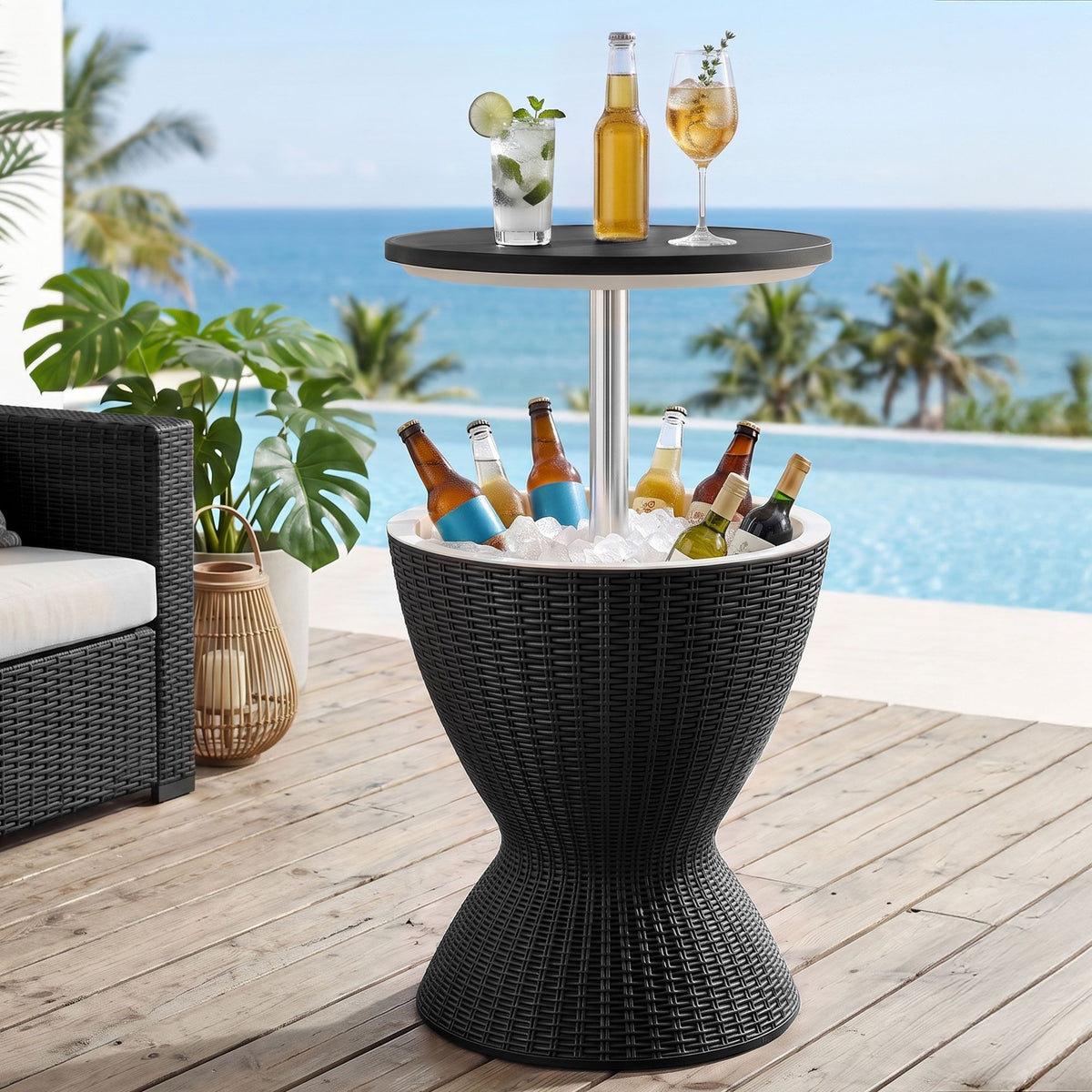 Gardeon Outdoor Cooler Bar Table 30L Adjustable Top Black