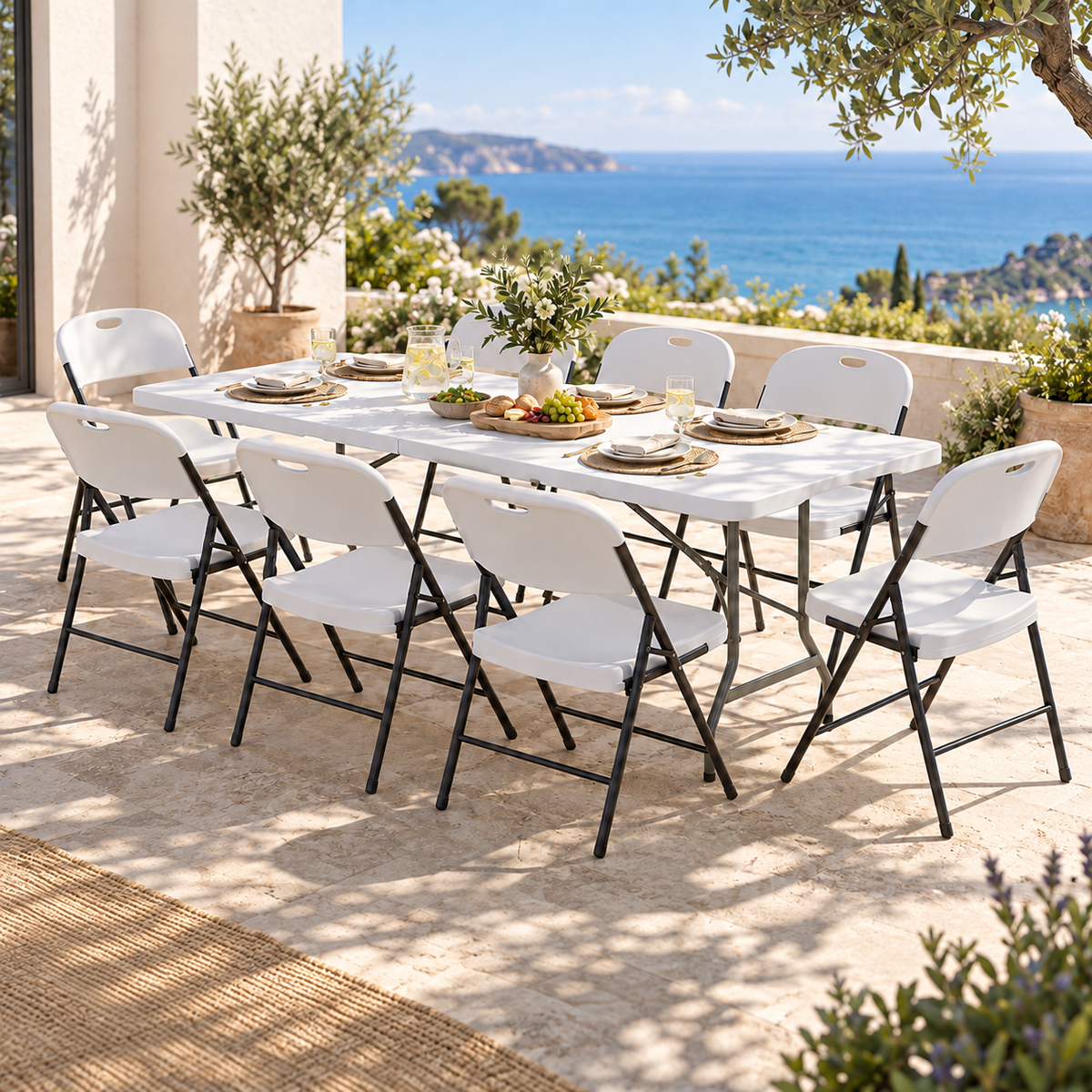 Gardeon 9 Piece Outdoor Dining Set 180CM Folding Table White