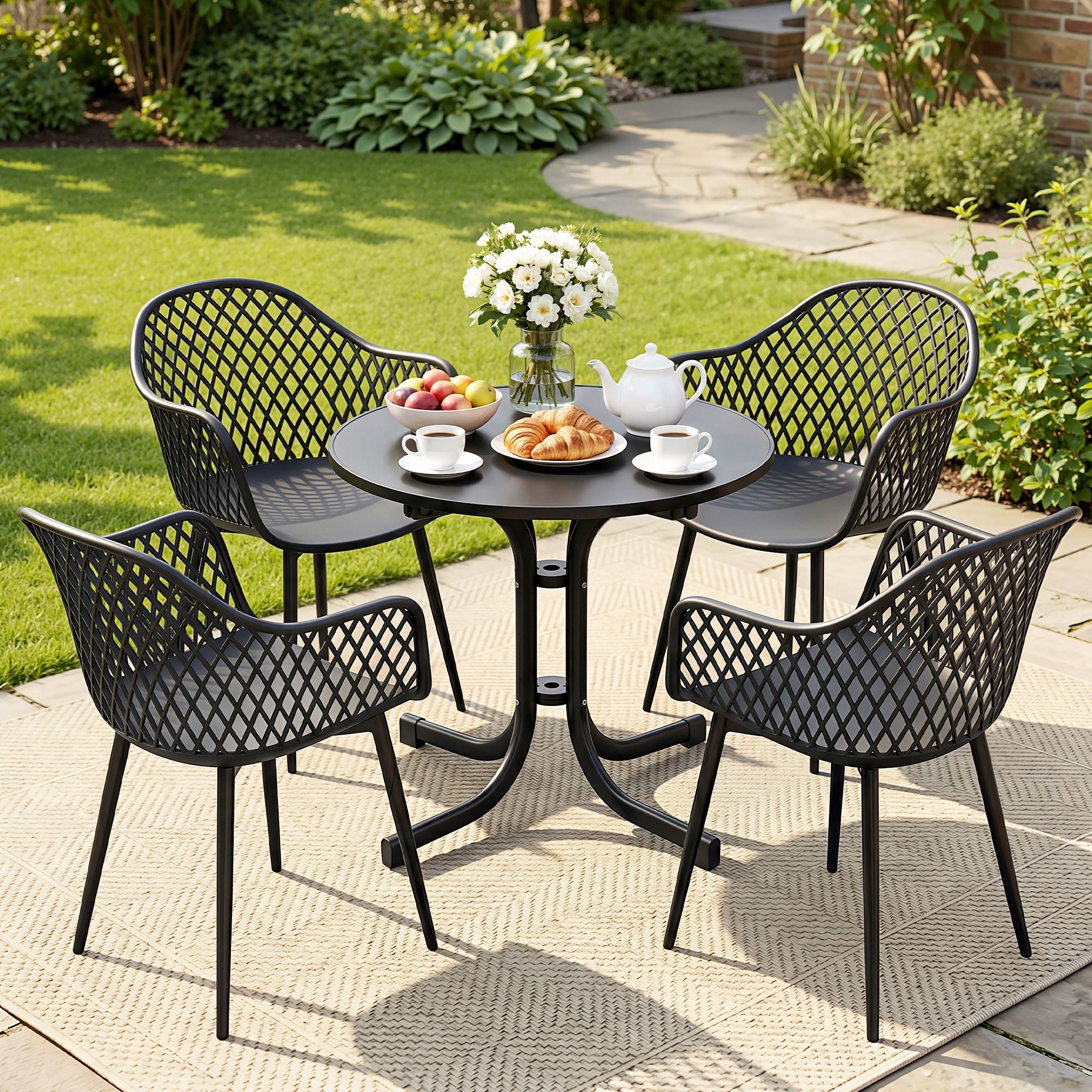 Gardeon 5PCS Outdoor Dining Set Table and Chairs Black