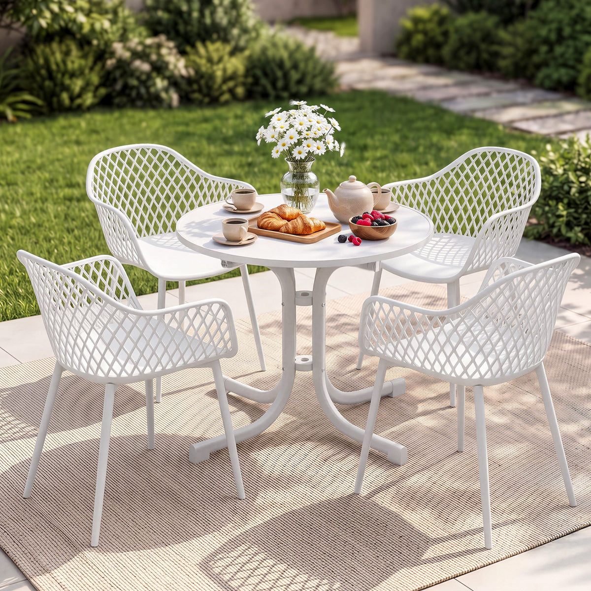 Gardeon 5 Piece Outdoor Dining Set Table and Chairs Diamond White