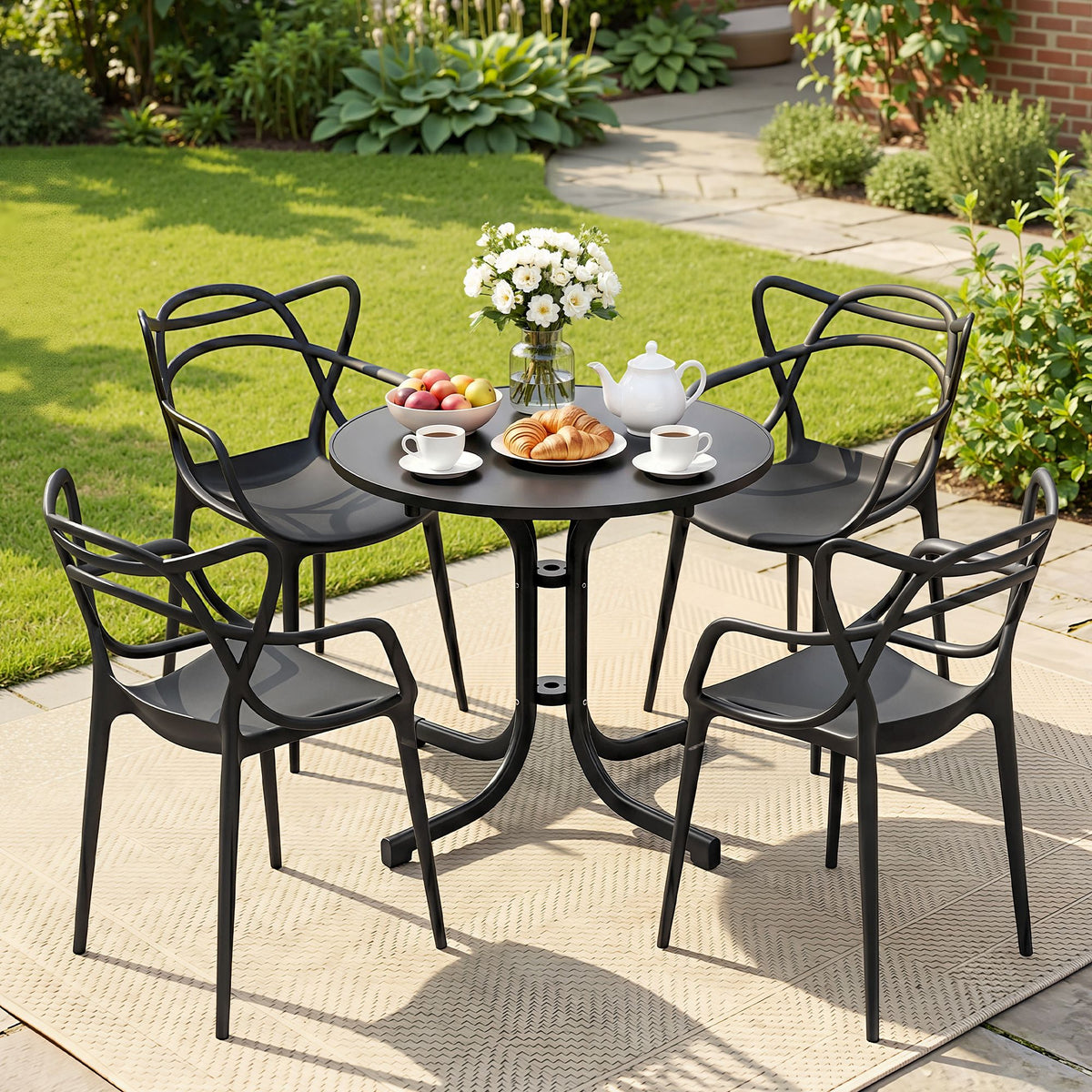 Gardeon 5 Piece Outdoor Dining Set with 4 Chairs Black