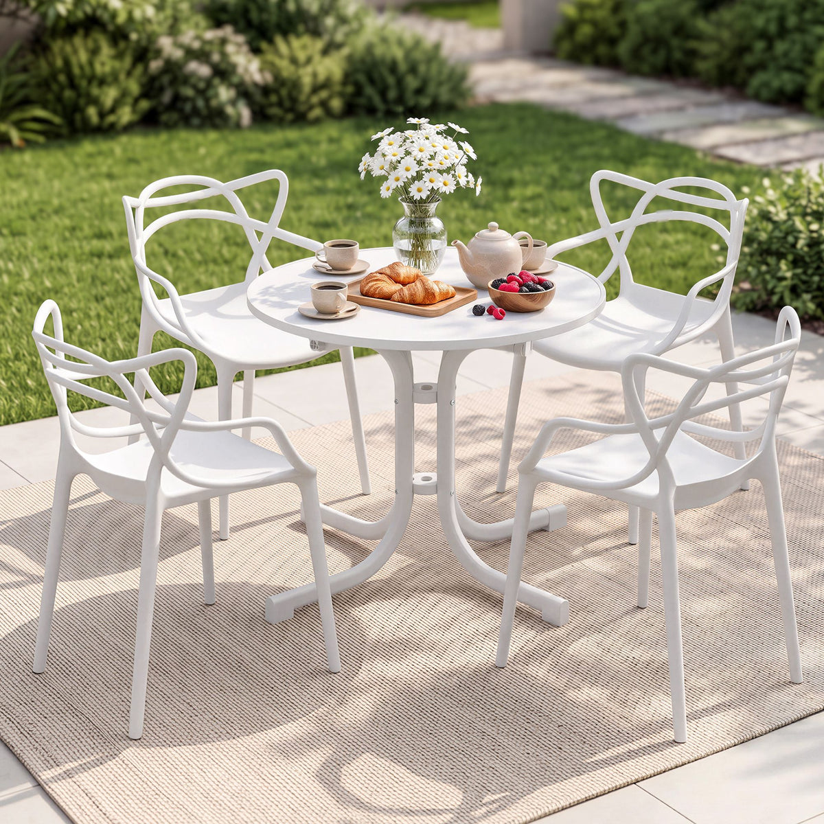 Gardeon 5 Piece Outdoor Dining Set Table and 4 Chairs White