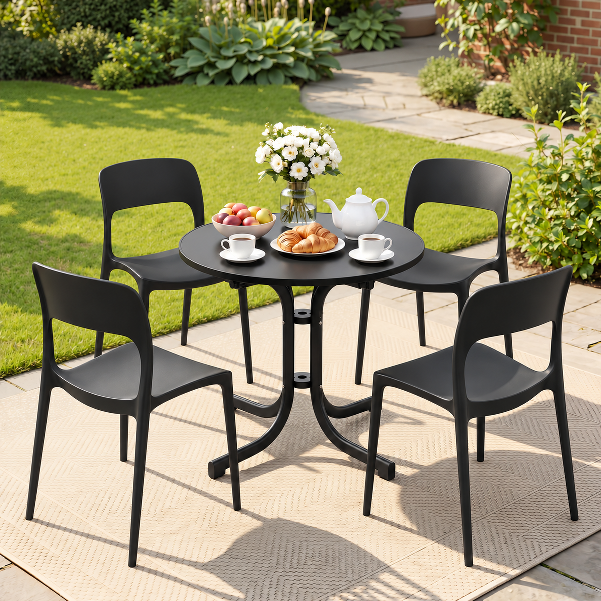 Gardeon 5 Piece Outdoor Dining Set Table and Chairs Black