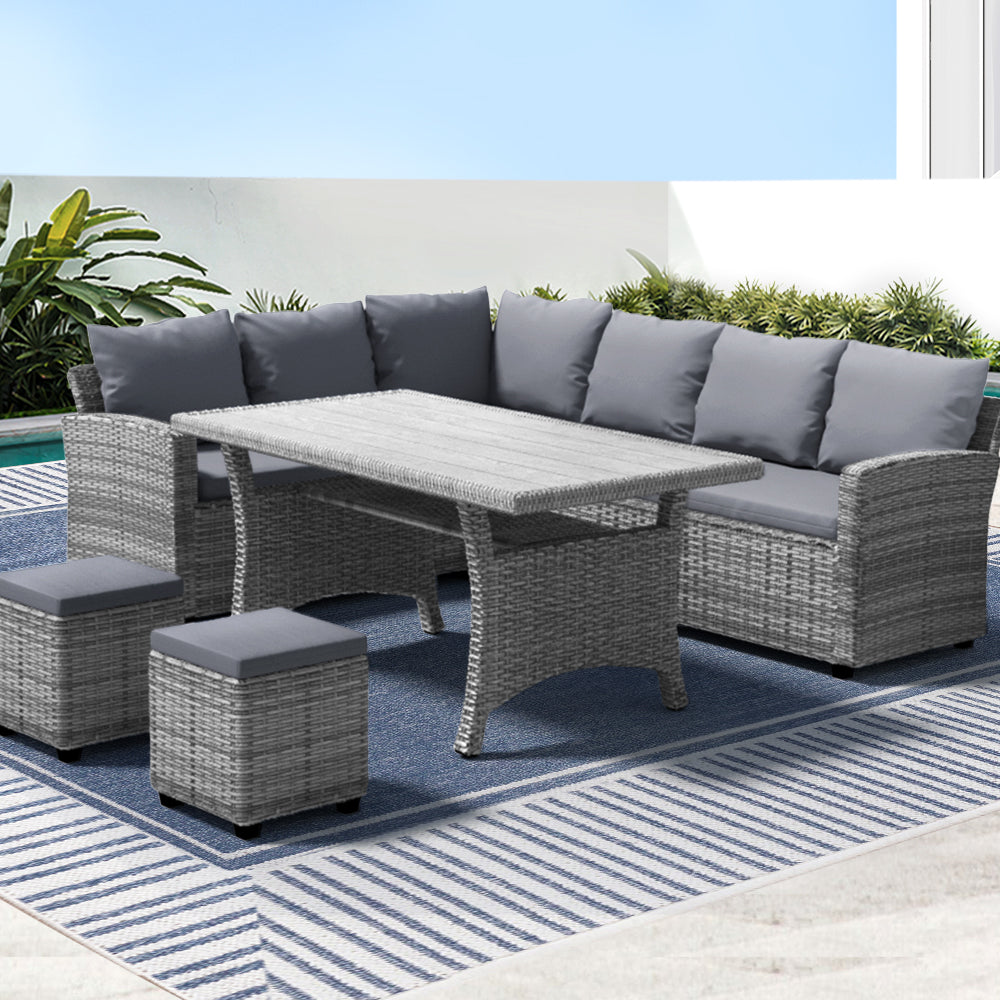 Gardeon 8-Seater Wicker Outdoor Dining Set Mixed Grey