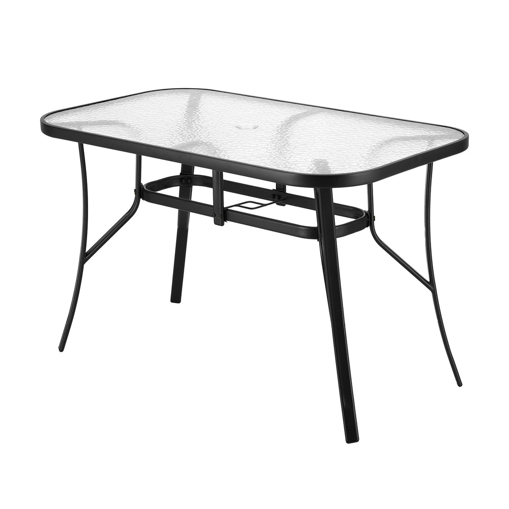 Gardeon Outdoor Dining Table 120CM Steel Parasol Hole Black