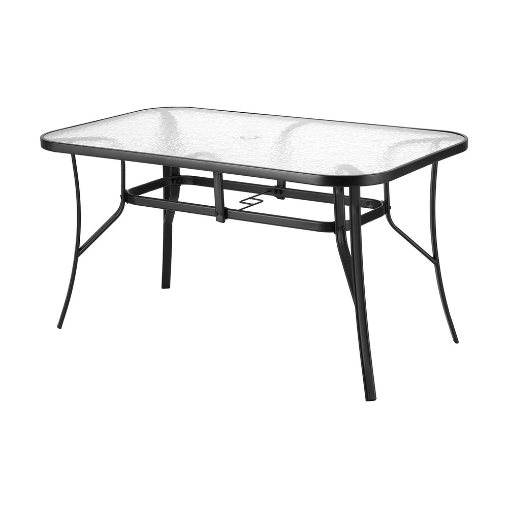 Gardeon Outdoor Dining Table 140CM Steel Frame Tempered Glass Black