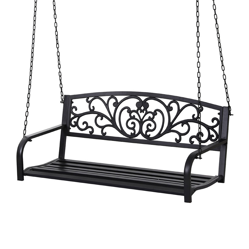 Gardeon 2-Seater Outdoor Porch Swing Chair Floral Backrest Black