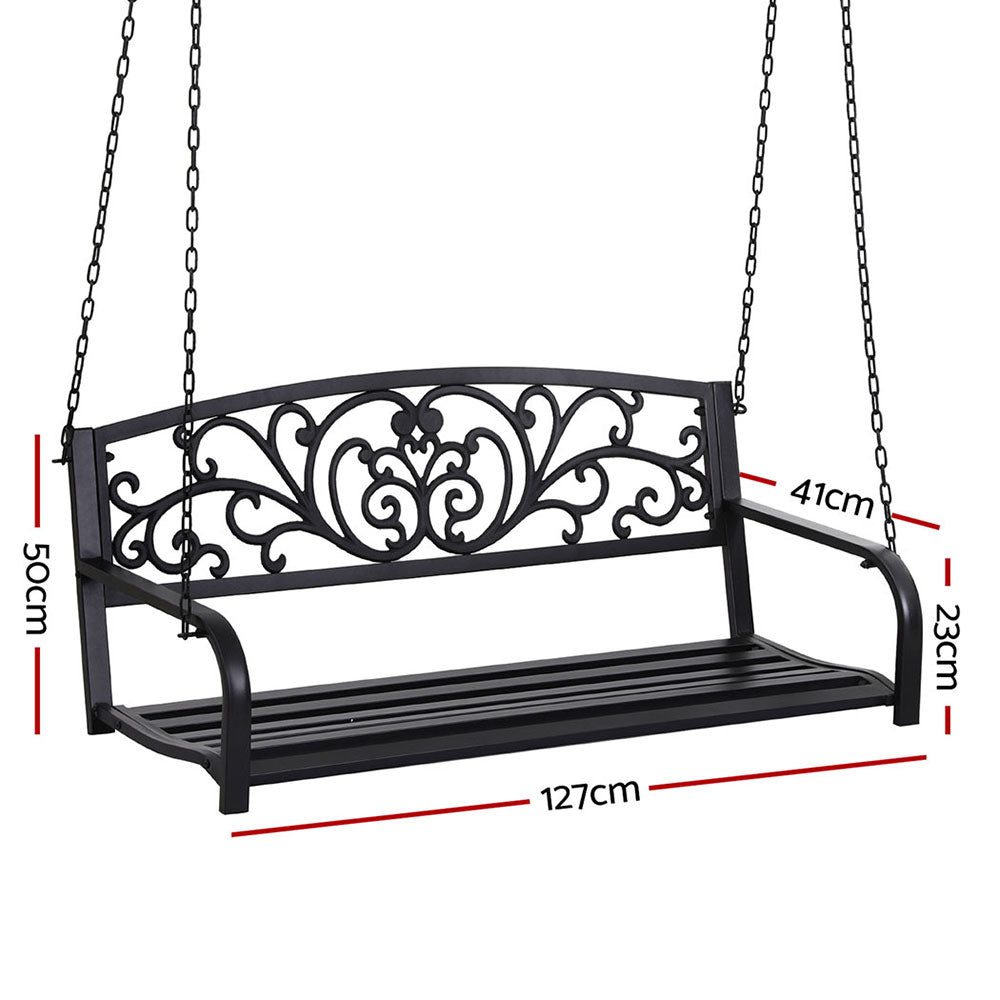 Gardeon 2-Seater Outdoor Porch Swing Chair Floral Backrest Black