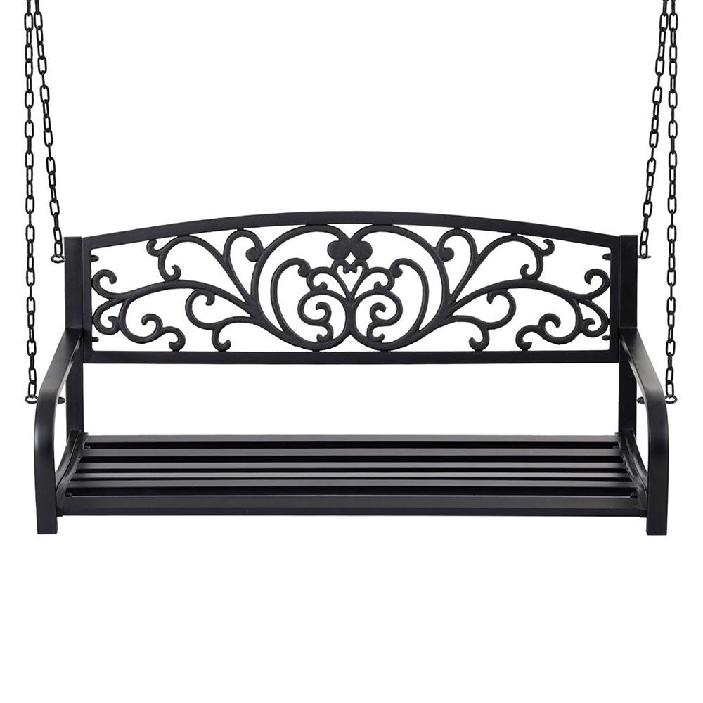 Gardeon 2-Seater Outdoor Porch Swing Chair Floral Backrest Black