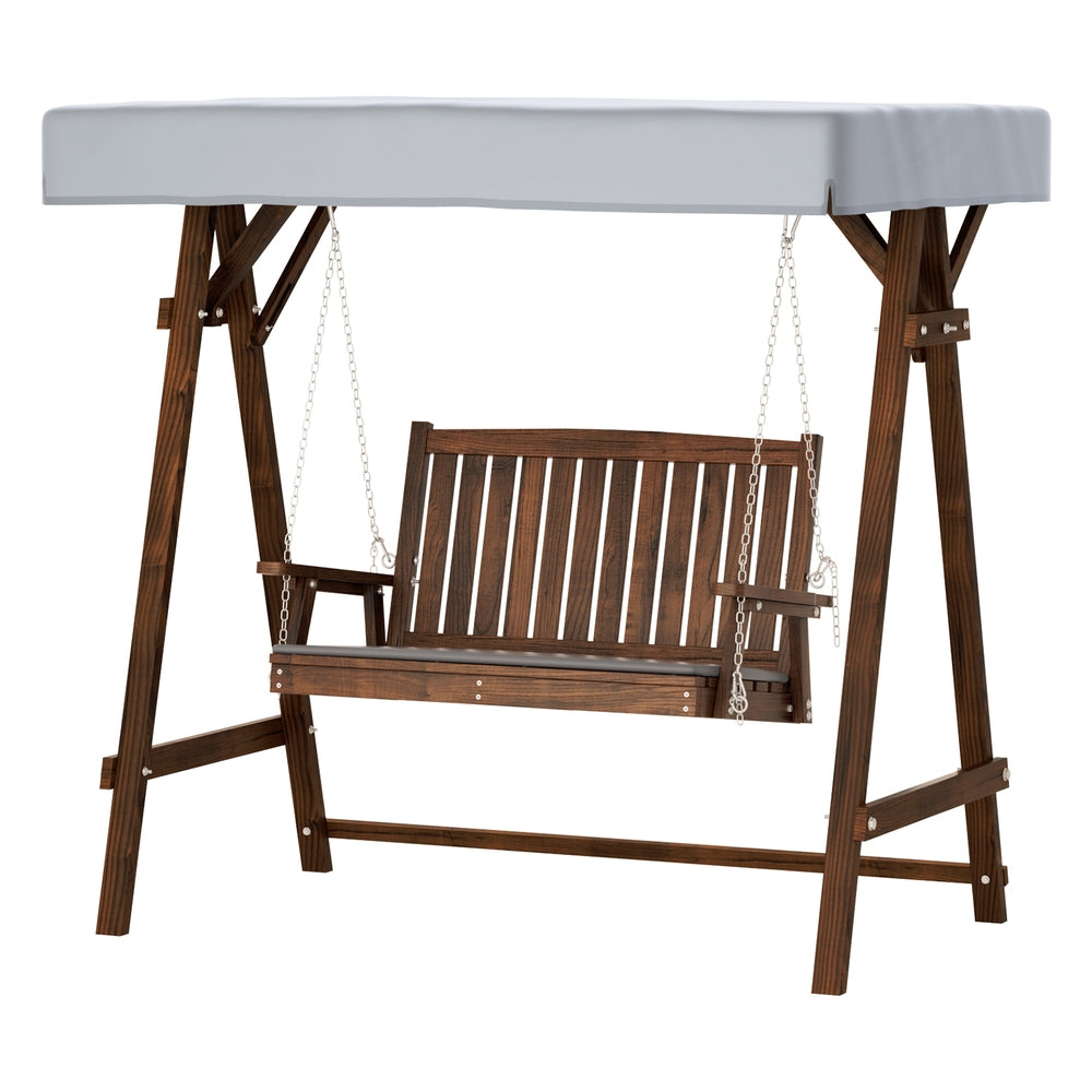 Gardeon 2-Seater Wooden Swing Chair Charcoal Canopy Cushion