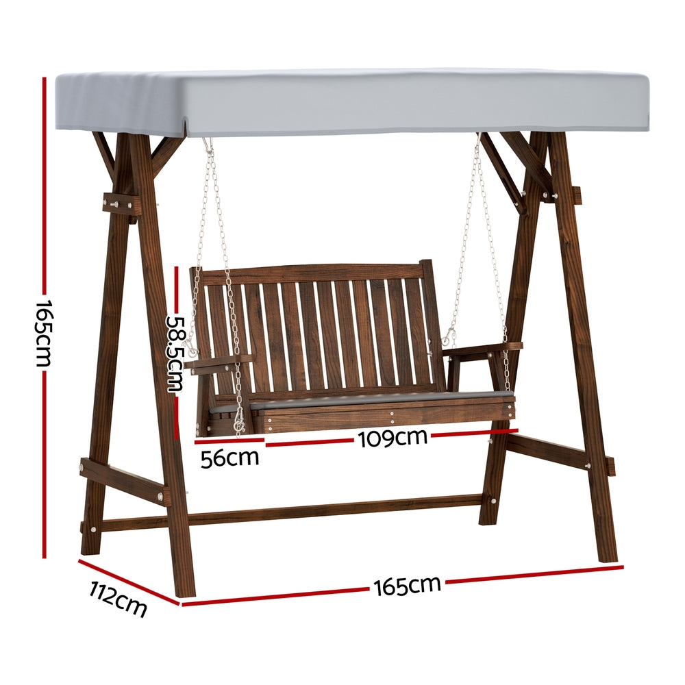 Gardeon 2-Seater Wooden Swing Chair Charcoal Canopy Cushion