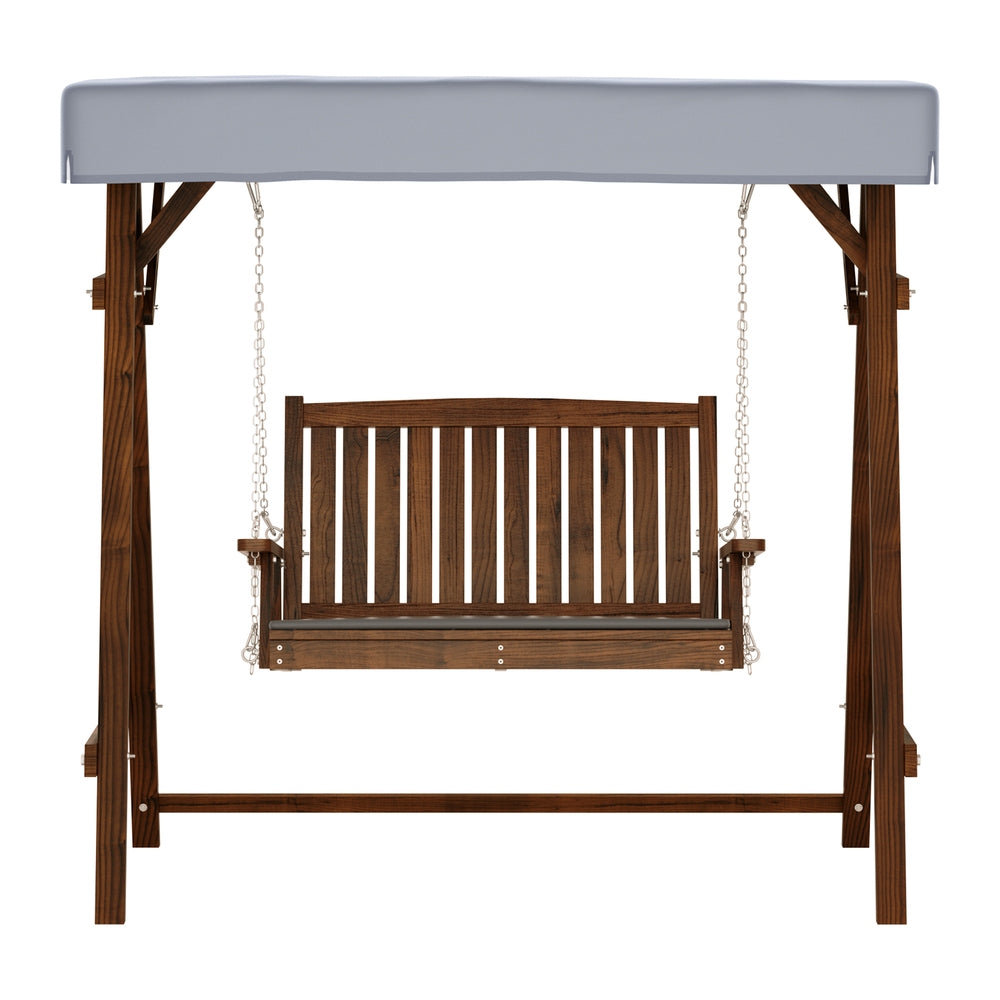 Gardeon 2-Seater Wooden Swing Chair Charcoal Canopy Cushion