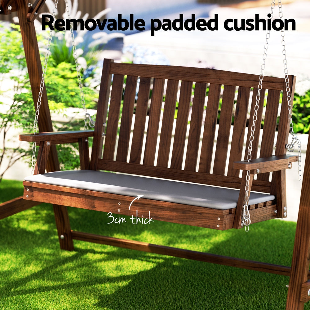 Gardeon 2-Seater Wooden Swing Chair Charcoal Canopy Cushion