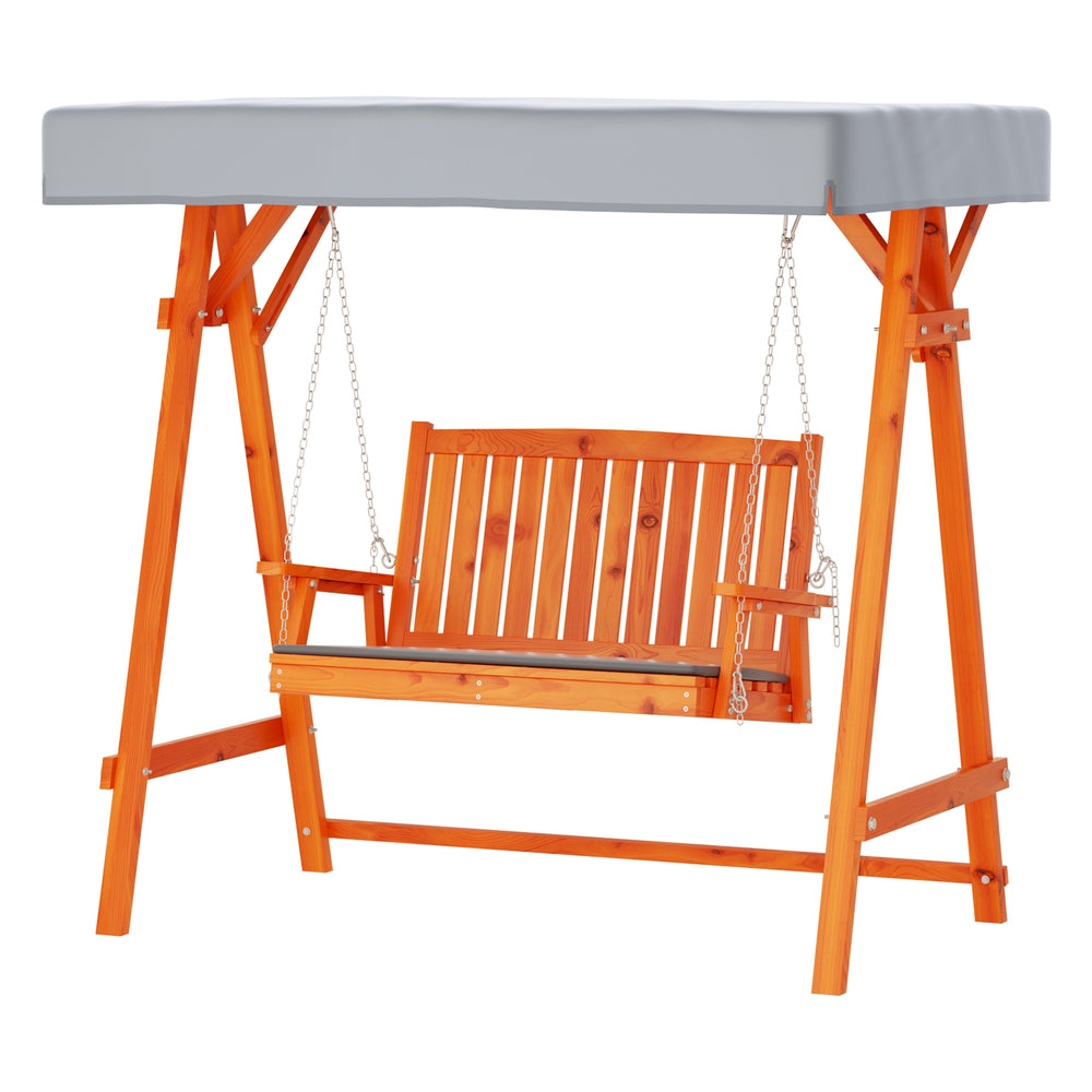 Gardeon 2-Seater Wooden Swing Chair Teak Adjustable Canopy