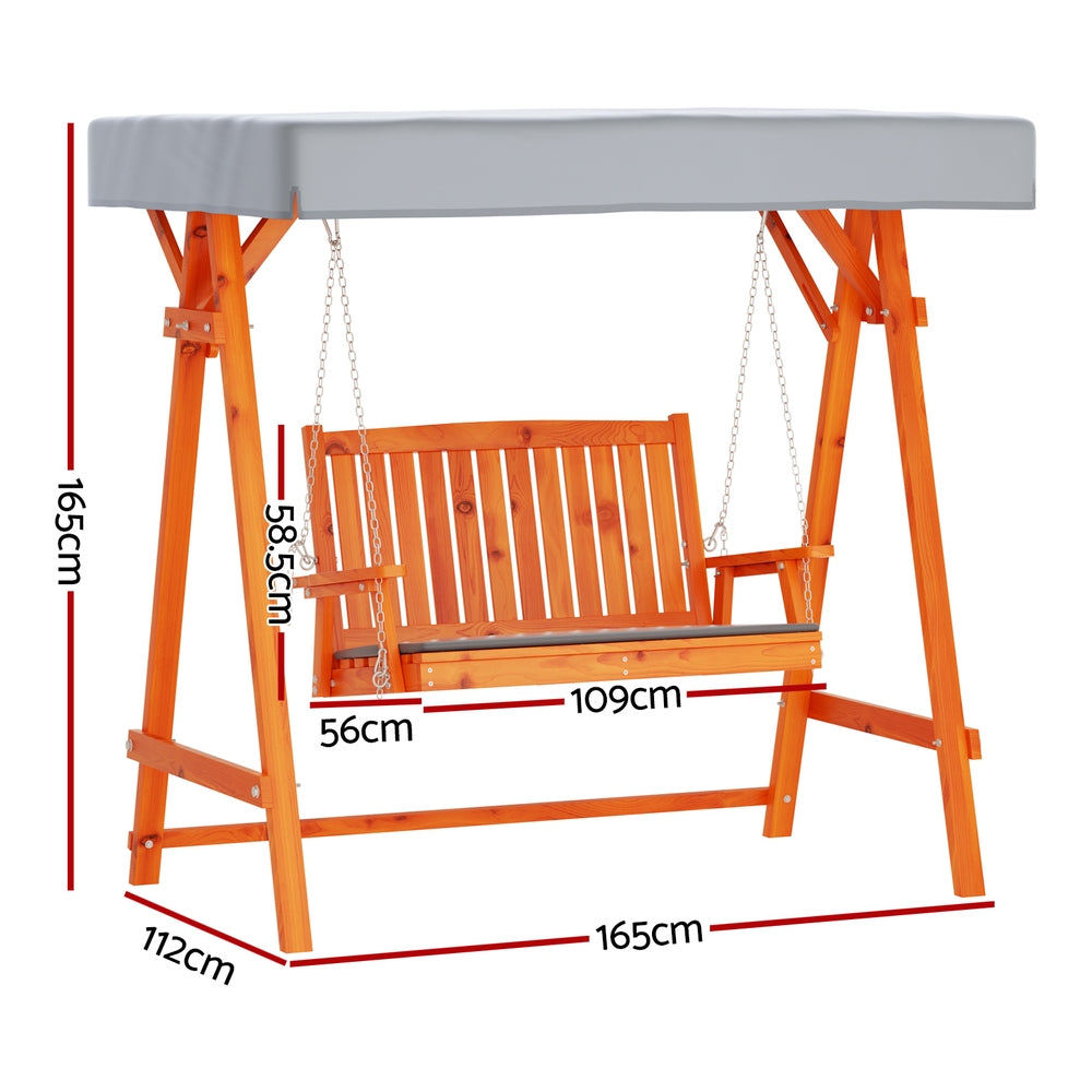 Gardeon 2-Seater Wooden Swing Chair Teak Adjustable Canopy