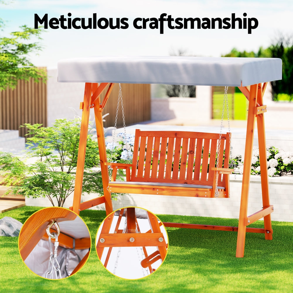 Gardeon 2-Seater Wooden Swing Chair Teak Adjustable Canopy