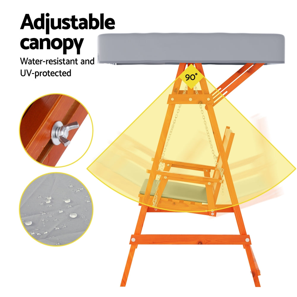 Gardeon 2-Seater Wooden Swing Chair Teak Adjustable Canopy