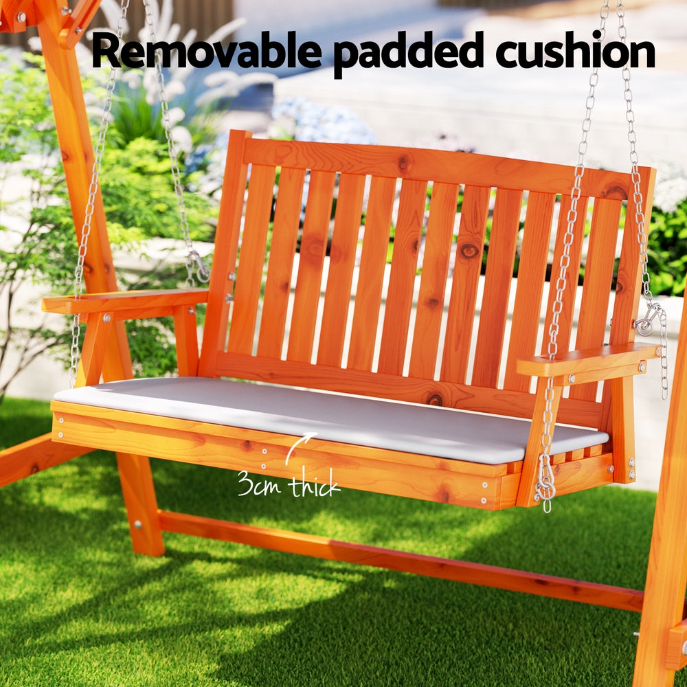 Gardeon 2-Seater Wooden Swing Chair Teak Adjustable Canopy