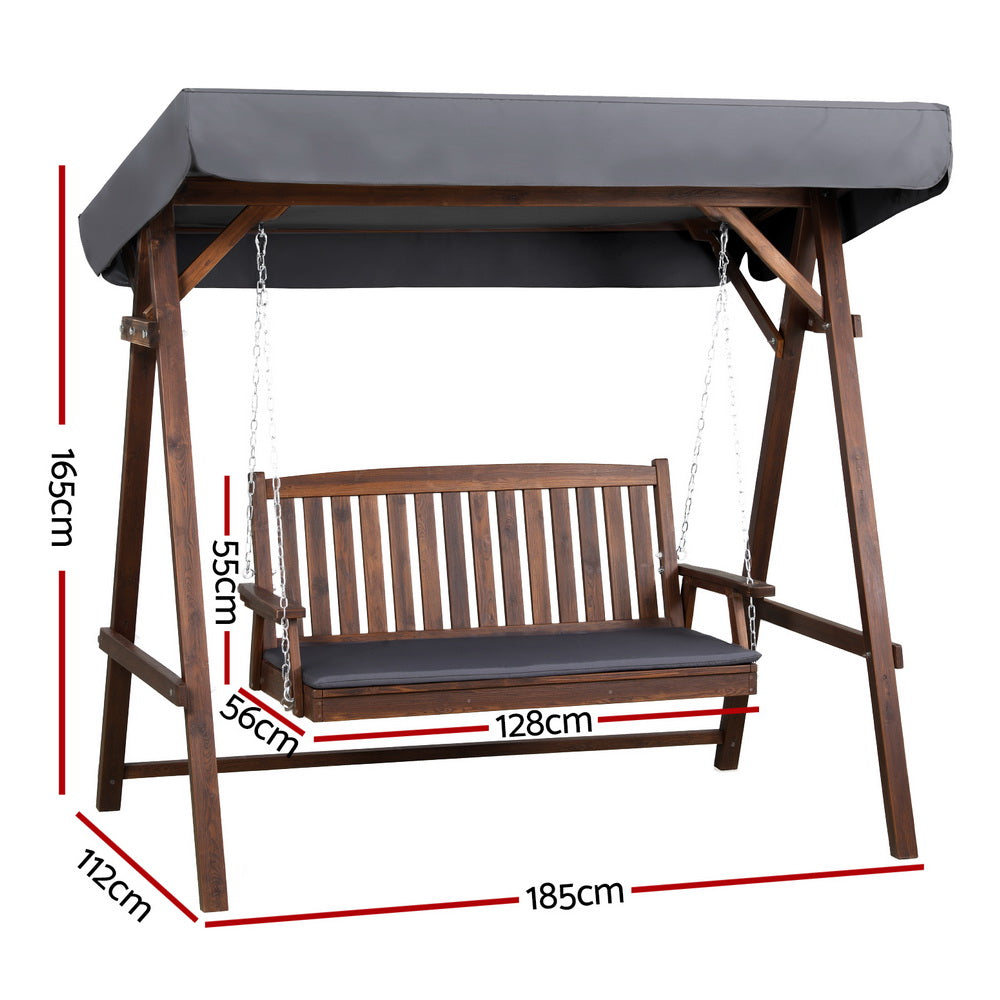 Gardeon 3-Seater Wooden Swing Chair Outdoor Charcoal