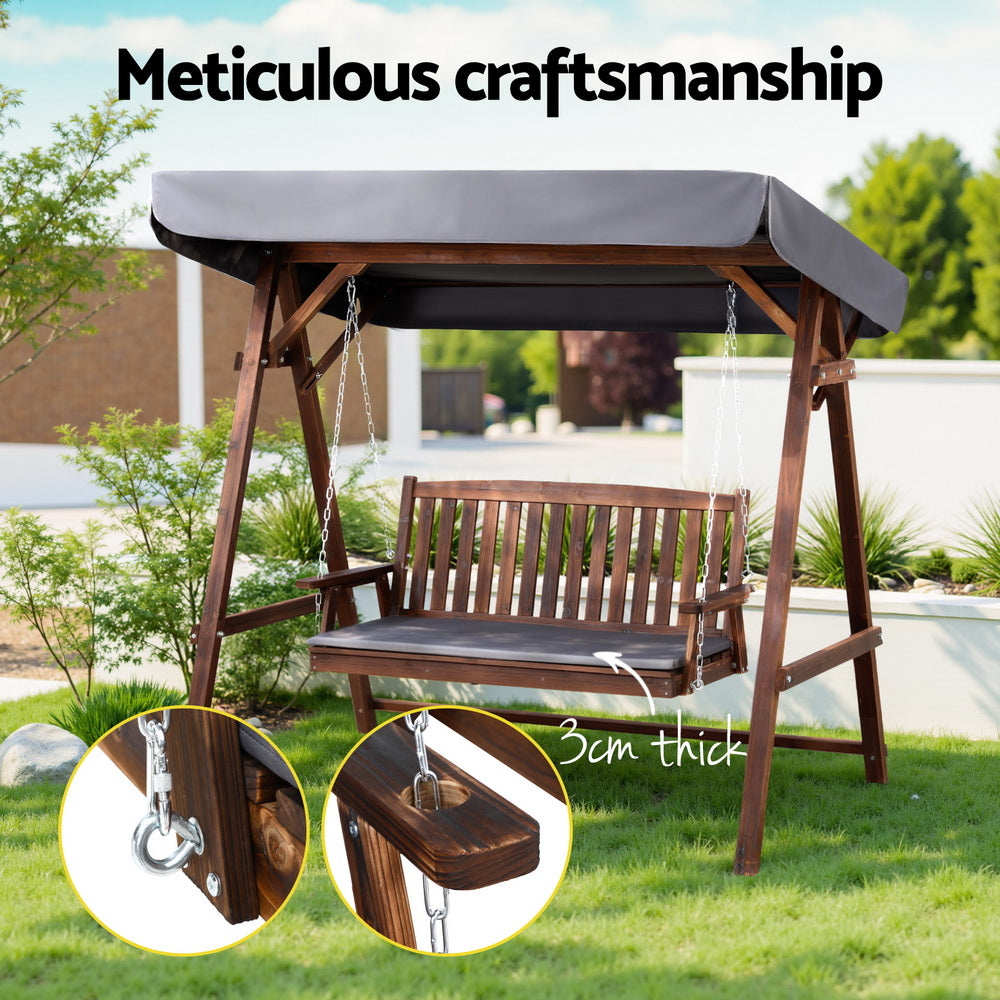 Gardeon 3-Seater Wooden Swing Chair Outdoor Charcoal