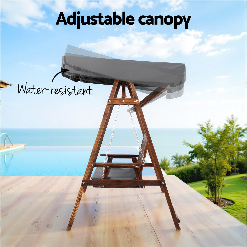 Gardeon 3-Seater Wooden Swing Chair Outdoor Charcoal