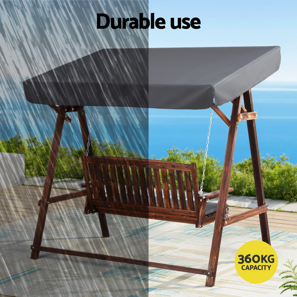 Gardeon 3-Seater Wooden Swing Chair Outdoor Charcoal