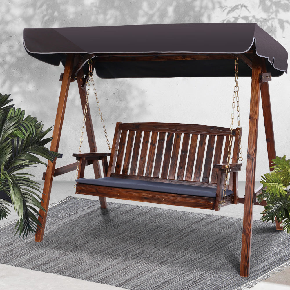 Gardeon 3-Seater Wooden Swing Chair Outdoor Charcoal