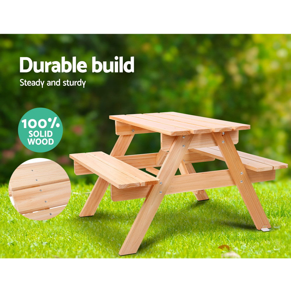 Keezi Kids Wooden Picnic Table and Bench Set Outdoor/Indoor Natural Wood
