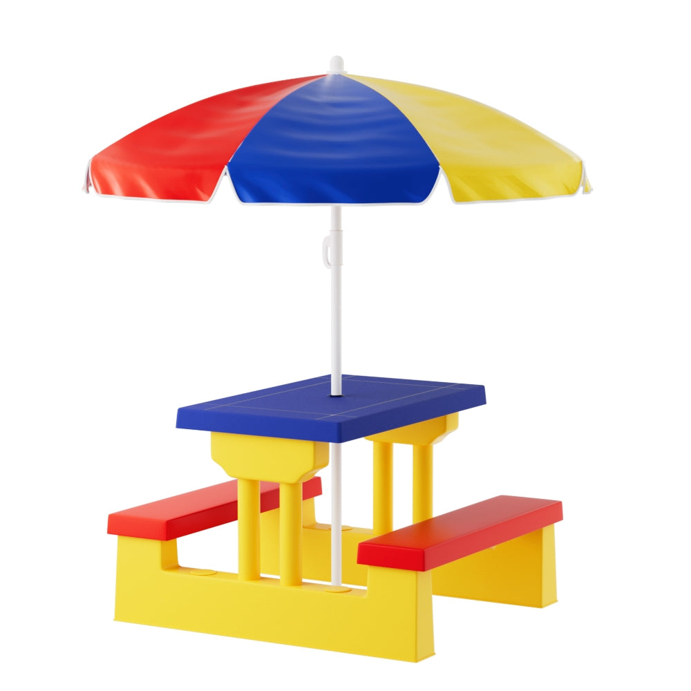 Keezi Kids Picnic Table and Chairs Set with Adjustable Umbrella Multicoloured