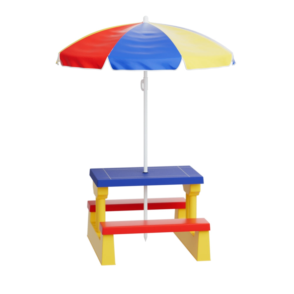 Keezi Kids Picnic Table and Chairs Set with Adjustable Umbrella Multicoloured