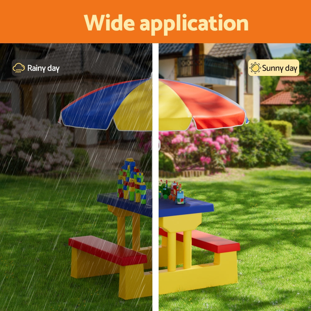 Keezi Kids Picnic Table and Chairs Set with Adjustable Umbrella Multicoloured