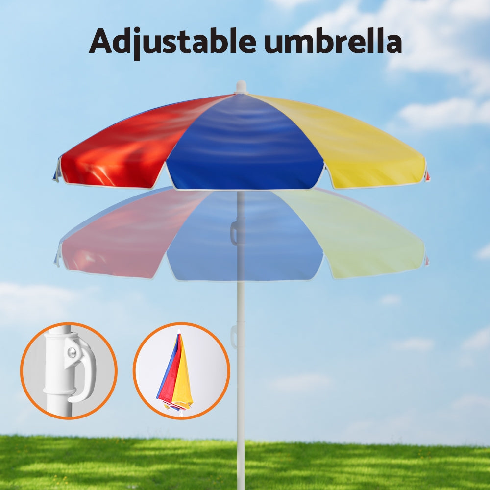 Keezi Kids Picnic Table and Chairs Set with Adjustable Umbrella Multicoloured