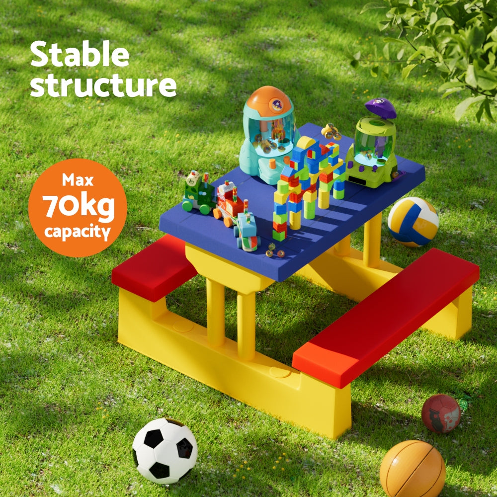 Keezi Kids Picnic Table and Chairs Set with Adjustable Umbrella Multicoloured