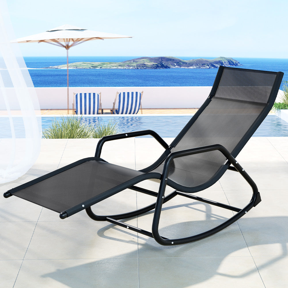 Gardeon Outdoor Rocking Sun Lounge Chair Black