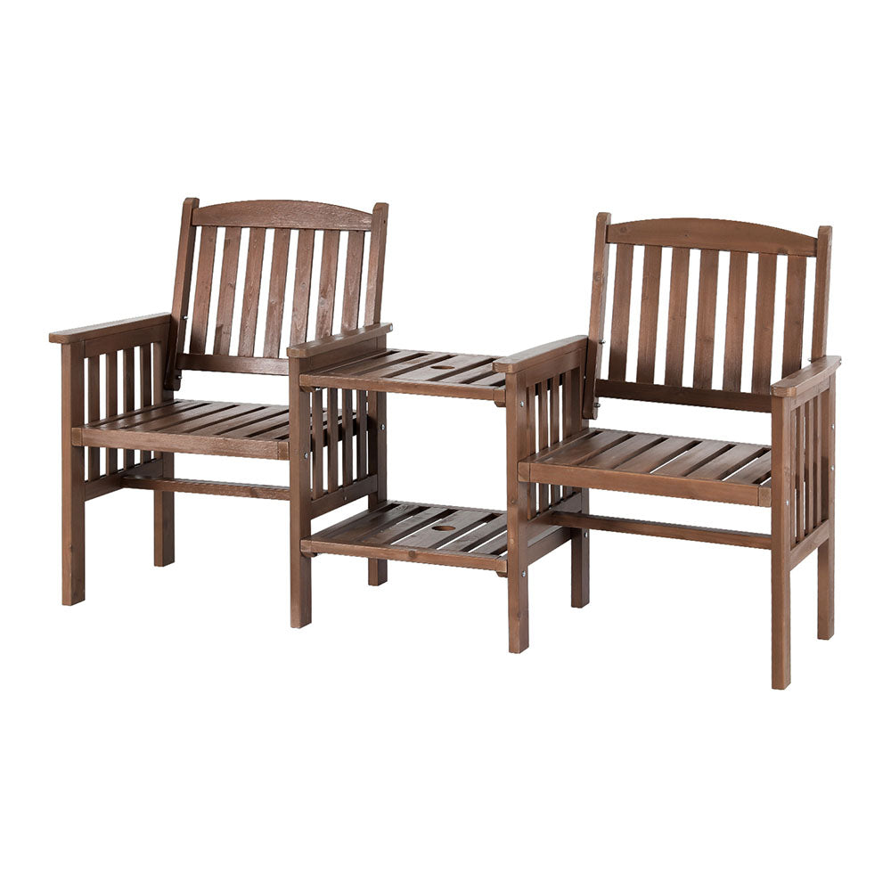 Gardeon 2-Seater Wooden Garden Bench Loveseat with Table Brown