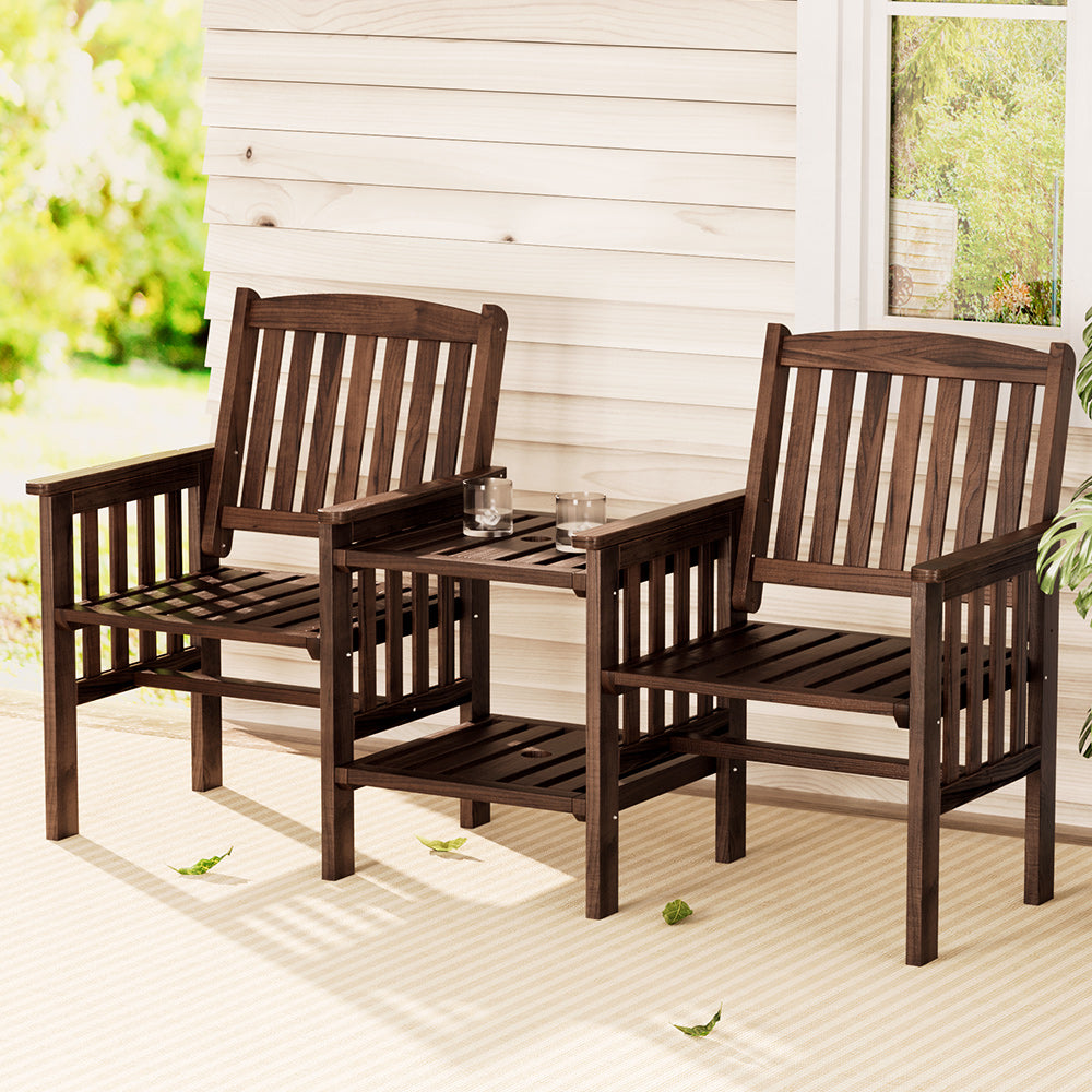 Gardeon 2-Seater Garden Bench Loveseat with Table Charcoal Brown